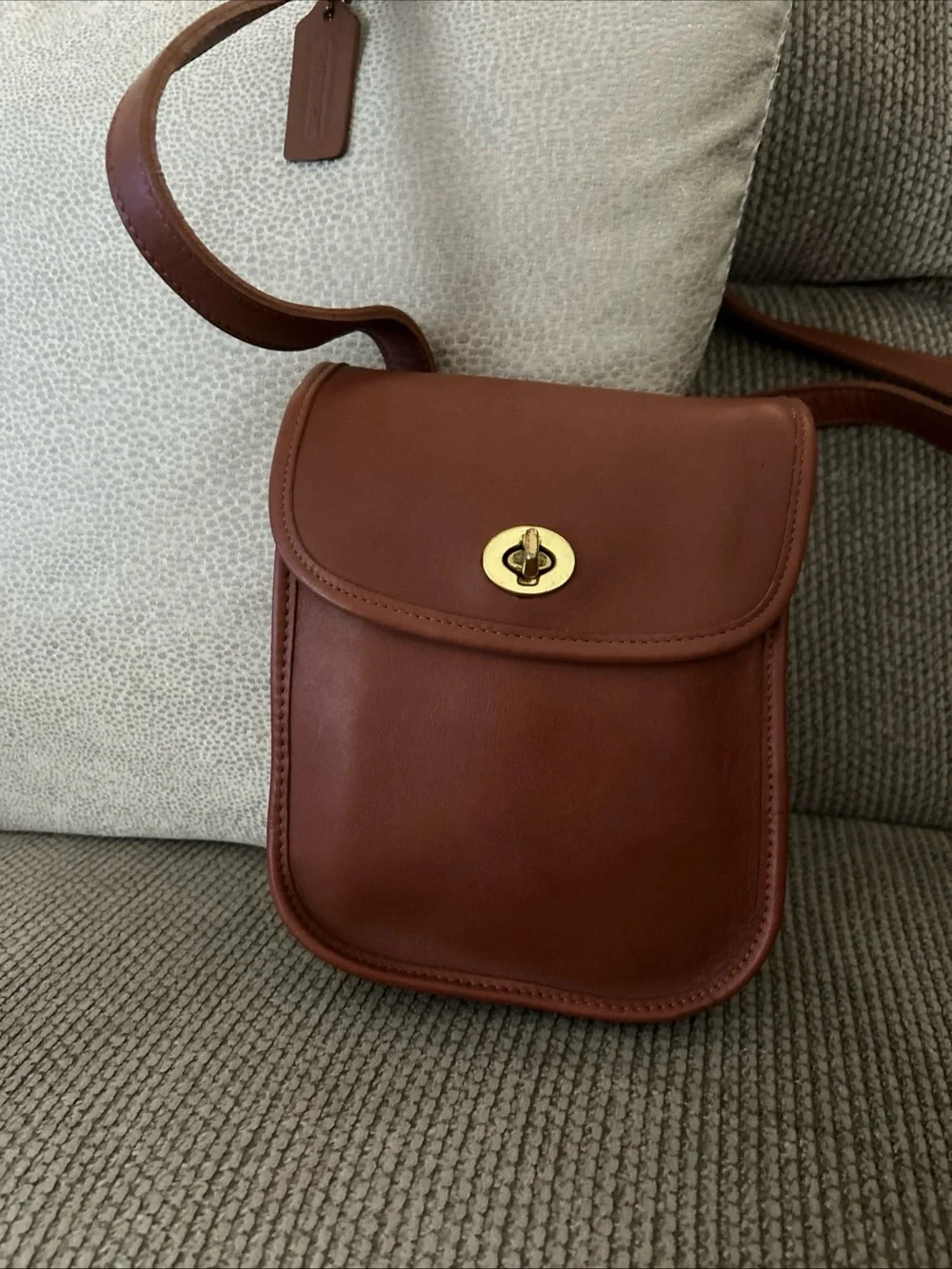 Coach Chestnut Brown Leather Crossbody with Gold Turnlock